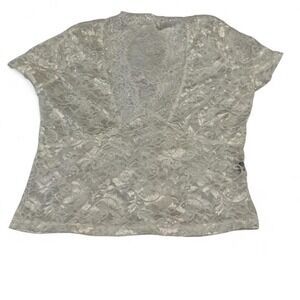 Sheer Lace Top Short Sleeve V Neck Overlay Blouse Elegant